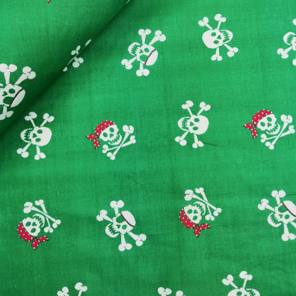 Halloween Fabric Skulls on Green